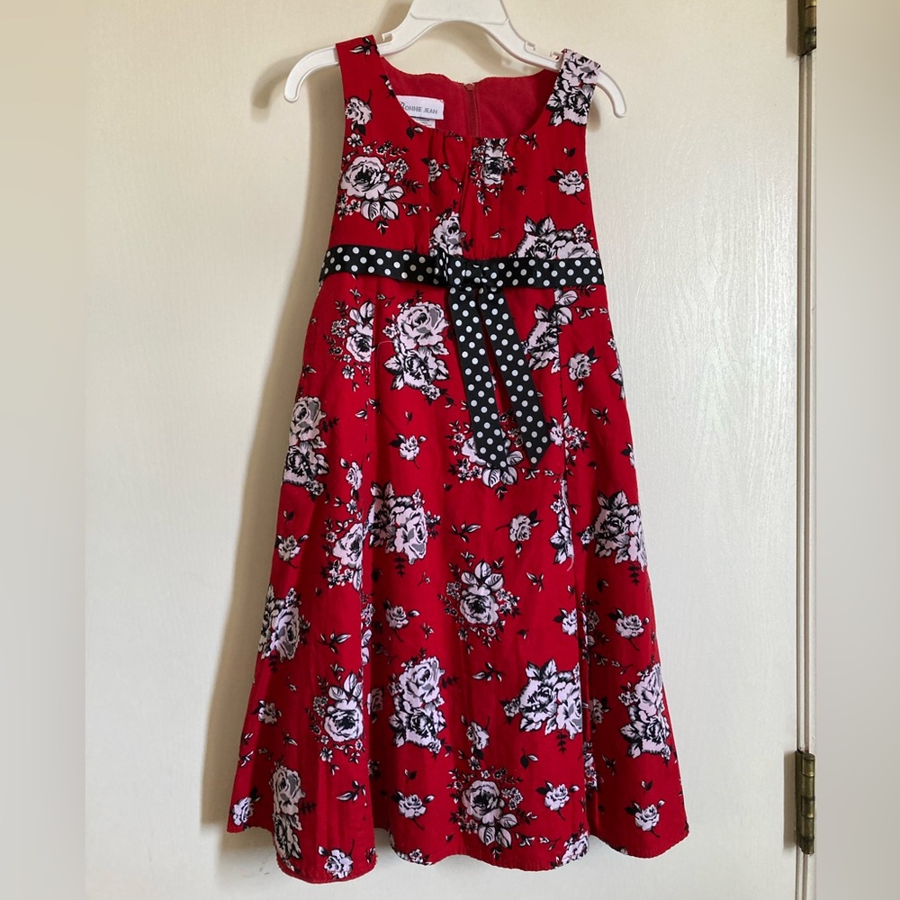 *Bonnie Jean A-Line Red Floral Pattern Sleeveless Size 5 Midi Dress #IR